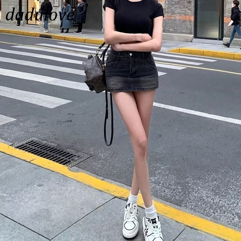 DaDulove2026 New Korean Version of INS Retro Washed Denim Skirt Niche High Waist A- line Skirt Bag Hip Skirt - รูปที่ 2