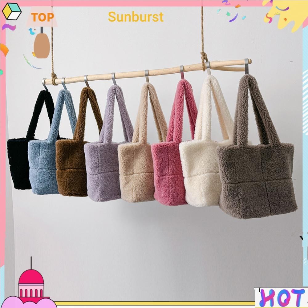 Lambswool Tote Bag Faux Fur Handbag Women Casual Lightweight Shopper Satchel Bag [Sunburst11.th]