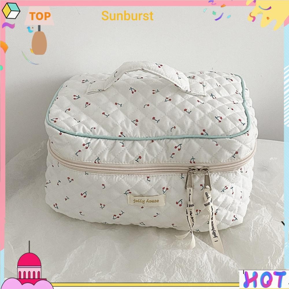 เกาหลีน่ารักกระเป๋าเครื่องสําอางแบบพกพาซิป Travel Organizer Quilted คลัทช์กระเป๋าถือ [Sunburst11.th]