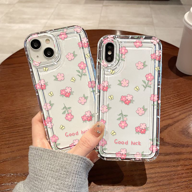 Flower Case for iPhone 17 11 16 14 15 13 12 Pro Max X XR XS MAX 6 7 8 Plus SE เคสนิ่มใสถุงลมนิรภัยกันกระแทกการ์ตูนน่ารัก