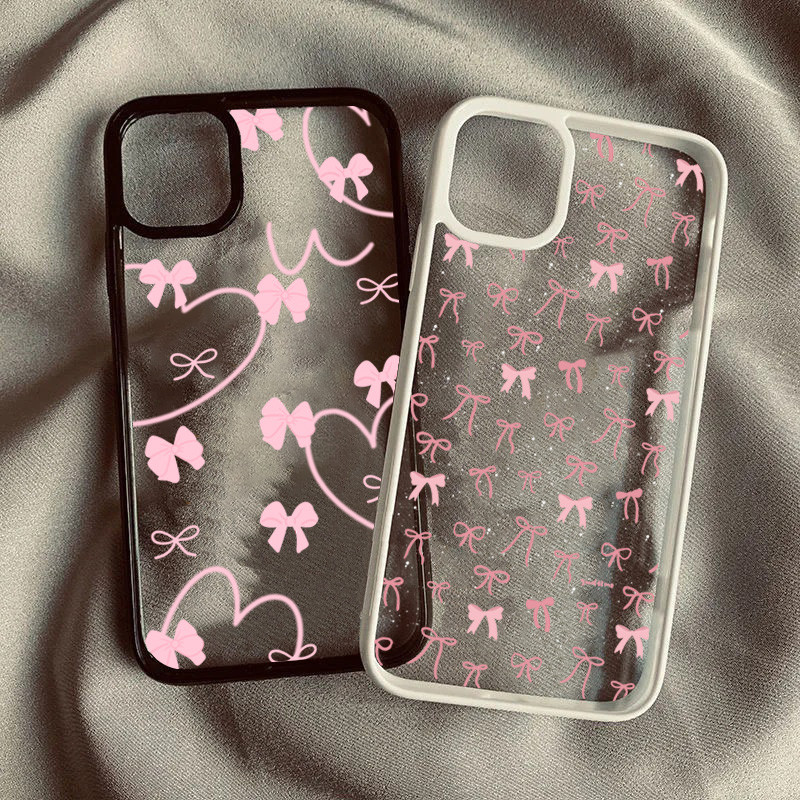 ปลอกสําหรับ Samsung A56 A05 A05S A55 A15 A36 A06 A16 A26 A35 A54 A12 A52 A34 5G A32 น่ารักสีชมพูหัวใจและโบว์ซิลิโคนใสนุ่มกันกระแทก