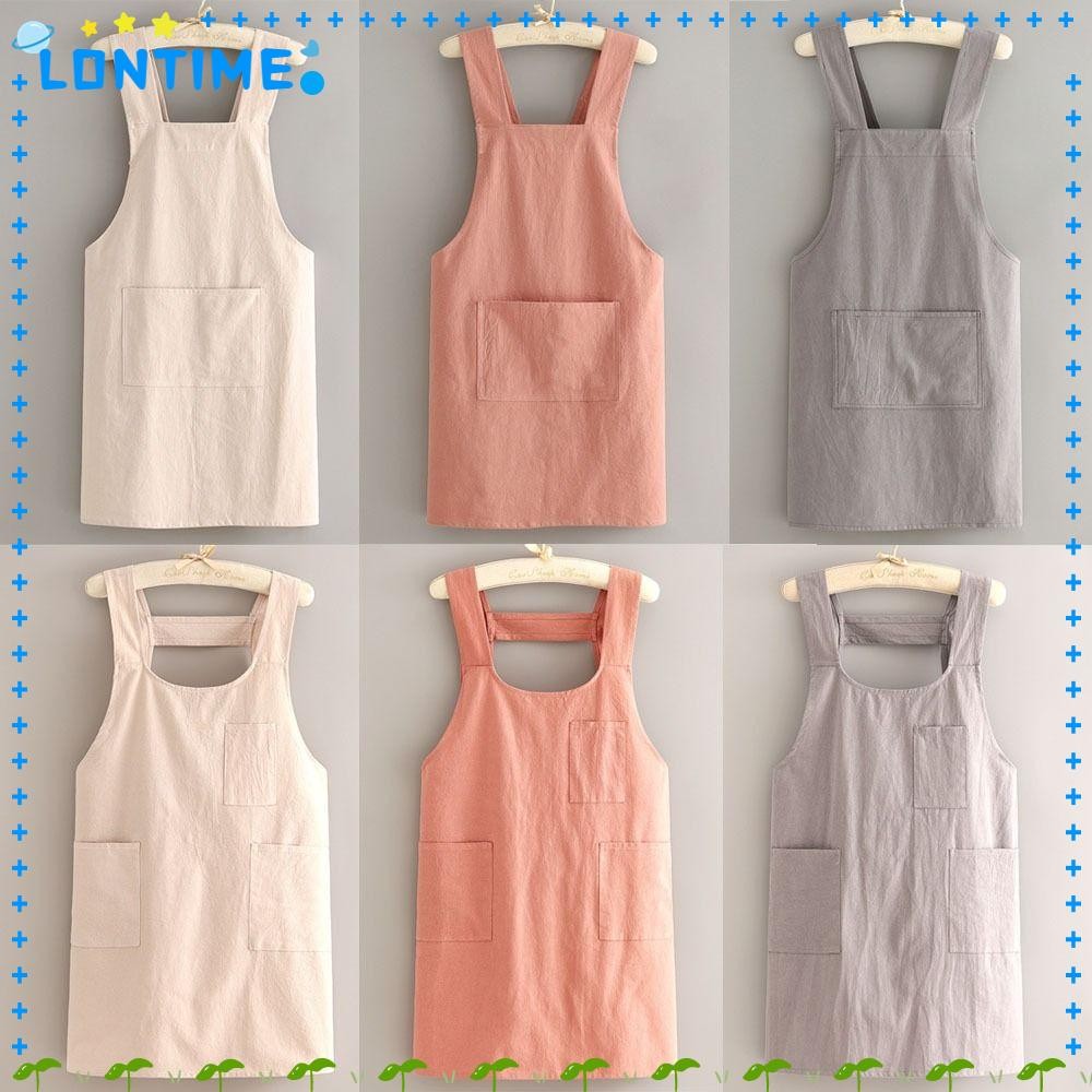 Lontime ผ้ากันเปื้อนครัวผู้ใหญ่ ผ้าฝ้ายระบายอากาศ เอวทําอาหาร ป้องกันเปื้อน ทนการสึกหรอ นุ่ม สําหรับบ้านกาแฟ