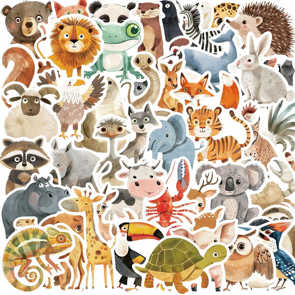 DIY หมู เพนกวิน ชิบะอินุ ฮัสกี้ Cute animal จิ้งจอก 50แผ่น STICKER กันน้ำ สติ๊กเกอร์ ใช้ซ้ำได้