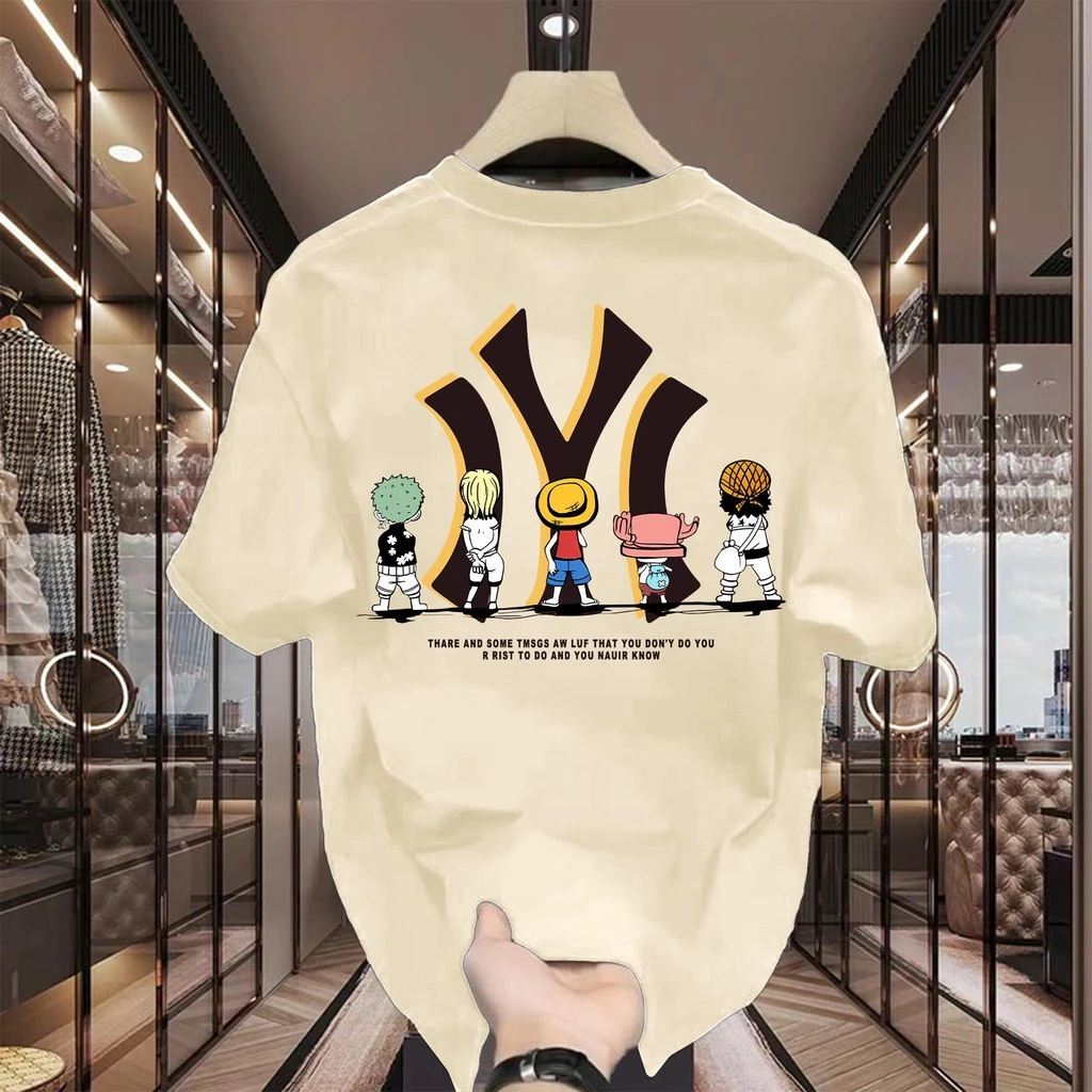 Basi💥เสื้อสีครีม สื้อยืดผู้ชาย เสื้อยืด oversize เสื้อสตรีท เกรดพรีเมียม เสื้อคอตตอน 100% ใส่สบาย ลาย "LUFFY IYI"