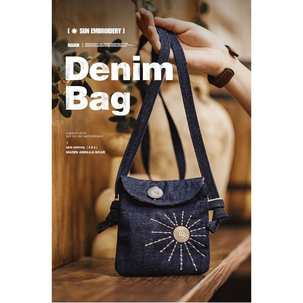 Tooling American Retro ปัก Denim Messenger กระเป๋าอินเดียสไตล์ชาติพันธุ์ Denim กระเป๋าโทรศัพท์มือถือผู้ชายผู้หญิง