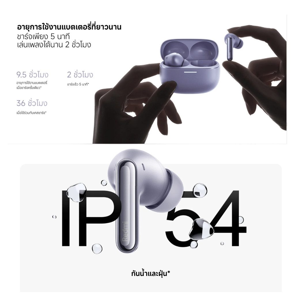 XIAOMI REDMI BUDS 6 PRO หูฟังบลูทูธ ไมโครโฟน 3 ตัว และ AI ตัดเสียงรบกวน เทคโนโลยี LDAC การเชื่อมต่อสองอุปกรณ์พร้อมกัน