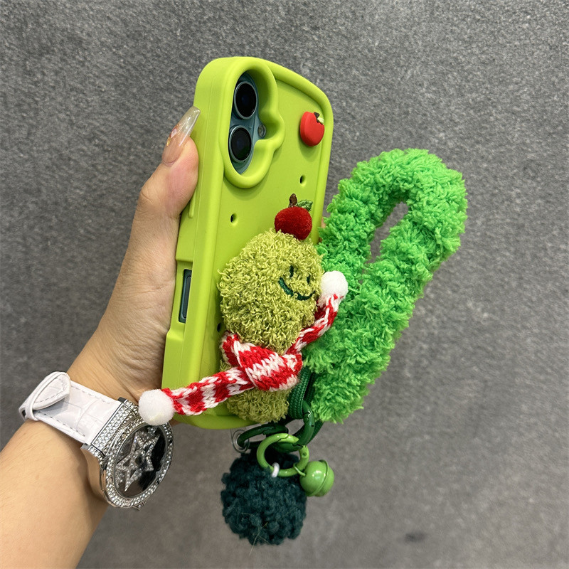 ซิลิโคนหลุมสีเขียวสามมิติตุ๊กตางูเคสโทรศัพท์สําหรับ ไอโฟน16 15 14 13 12 11 มือโปร สูงสุด กันกระแทกกล