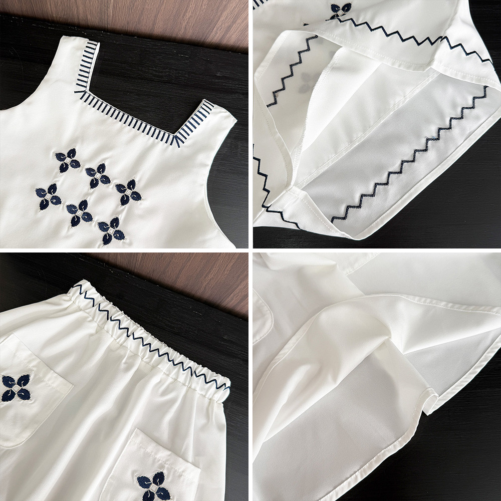 หมีผู้นําเกาหลีรุ่นดอกไม้เย็บปักถักร้อยเสื้อยืดด้านบน + กระโปรงชุดสองชิ้น 3-7 ปีแขนกุดธรรมดาสาวเสื้อผ้า รายา สวมใส่