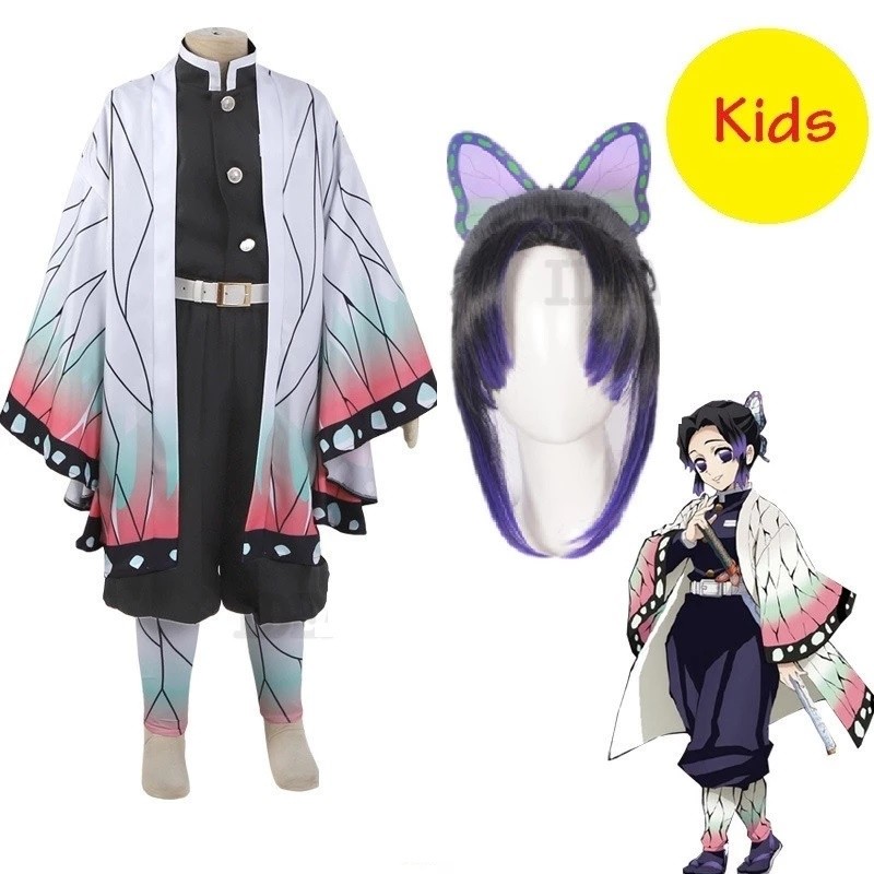 💯 ชุดคอสเพลย์ ชุดกิโมโน ดาบพิฆาตอสูร Kimetsu no Yaiba Kochou Shinobu สําหรับเด็กผู้หญิง