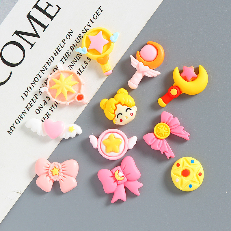 10 ชิ้น อุปกรณ์ทำเคสโทรศัพท์ คลิปผม โบว์เรซิน ลายการ์ตูนสาว ทำเอง ทำจากครีมกาว