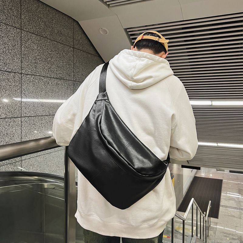 Street Wear Messenger Bag Mens Bag Casual Chest Bag Shoulder Bag Sports Dumpling Bag Female PU Leather Large Capacity Shoulder Bag Commuter Bag 3.11 a