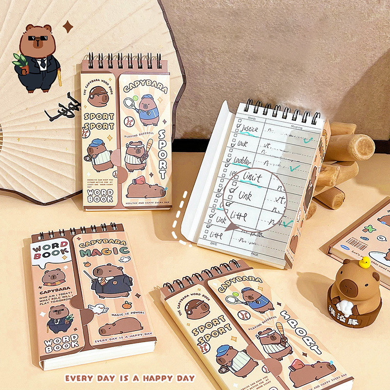 80แผ่นการ์ตูนคาปิบาระชุดโน๊ตบุ๊คนักเรียนแบบพกพาขดลวดหนังสือกระเป๋า สมุดบันทึก