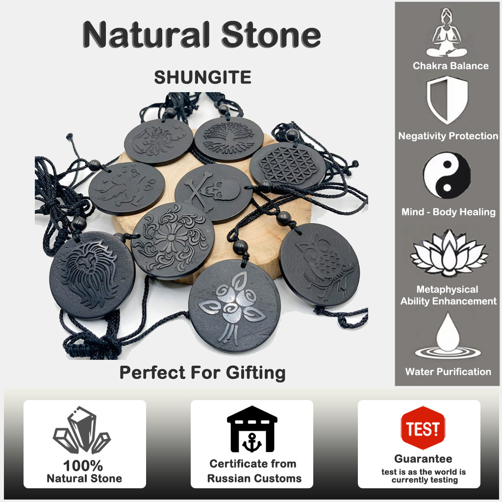 รัสเซีย Shungite แกะสลักจี้: 5G EMF-การป้องกัน,พลังงานสูง, ฮวงจุ้ยสมดุล, ของขวัญอัญมณี