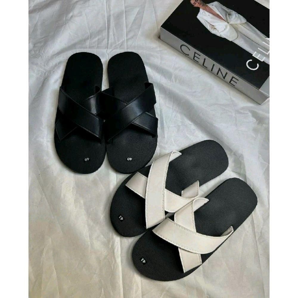 Sp77 รองเท้าแตะสายไขว้สําหรับผู้ชายและผู้หญิง Rubber Jeans Flat Sole Sandal