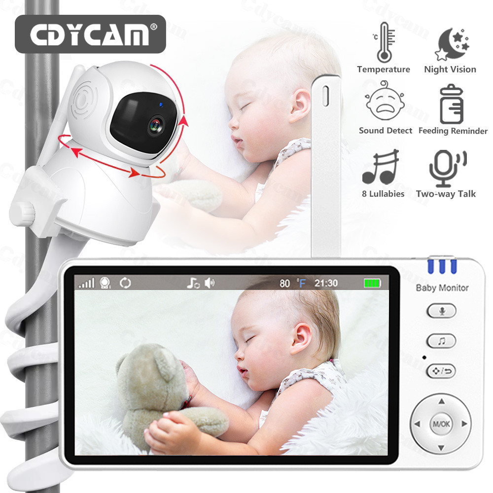 5 นิ้ว HD Baby Monitor พร้อมกล้อง Two-Way Audio 3500mAh แบตเตอรี่อิเล็กทรอนิกส์ Babysitter Night Vision Nanny วิดีโอหน้าจอ IPS Baby Monitor พร้อมขาตั้ง