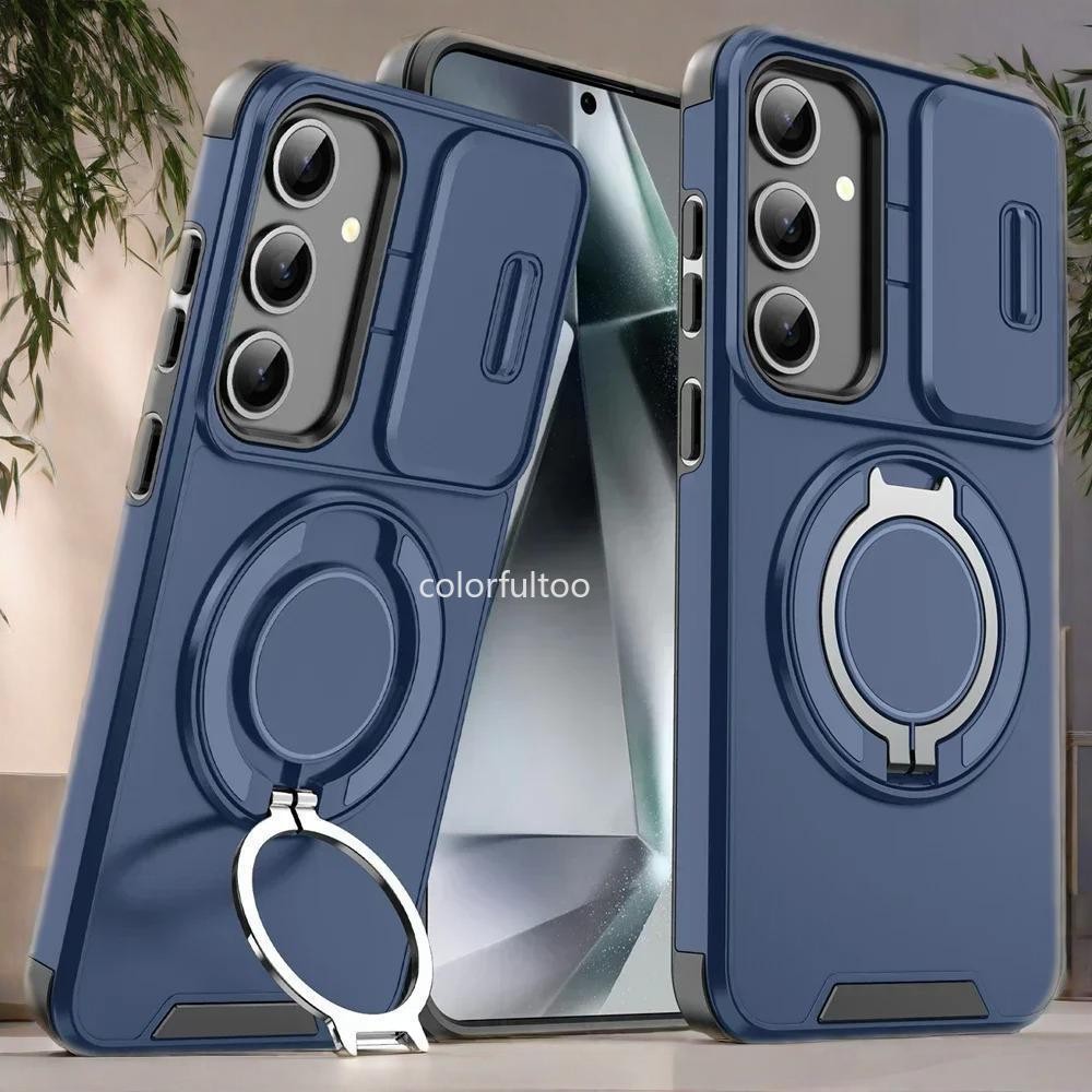 SAMSUNG เกราะกันกระแทกสําหรับSamsung Galaxy A06 A16 A26 A36 A56 A18 A17 4G 5Gสไลด์กล้องเลนส์ป้องกันเคสโทรศัพท์โลหะแหวนแม่เหล็กผู้ถือวงเล็บฝาหลังเชลล์