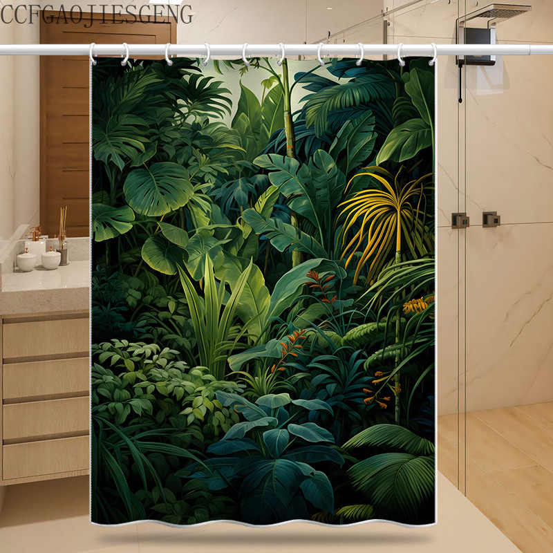 แนะนำ ผ้าม่าน ผ้าม่านห้องน้ำใบไม้สีเขียวมรกต ไม่ต้องเจาะ ผ้าม่านกันน้ำหนา ผ้าม่านแขวน ราคาพิเศษ มีเก็บเงินปลายทาง