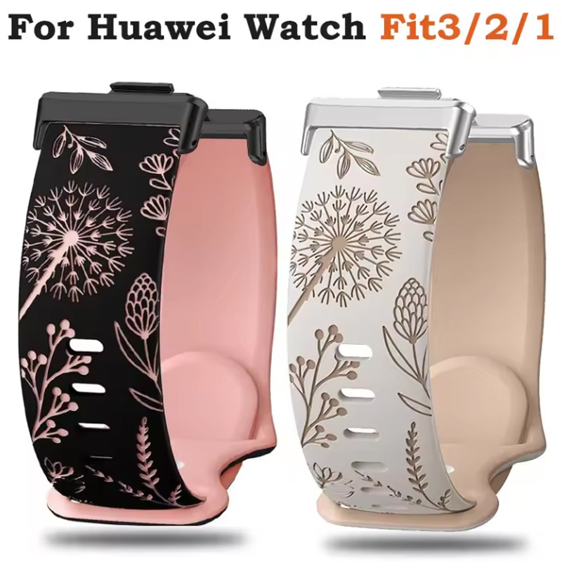 นุ่มพิมพ์ออกแบบห่วงสําหรับ Huawei Watch Fit 3 สายซิลิโคนสร้อยข้อมือแกะสลักสําหรับนาฬิกา Huawei Fit2 1 Smartwatch Correas