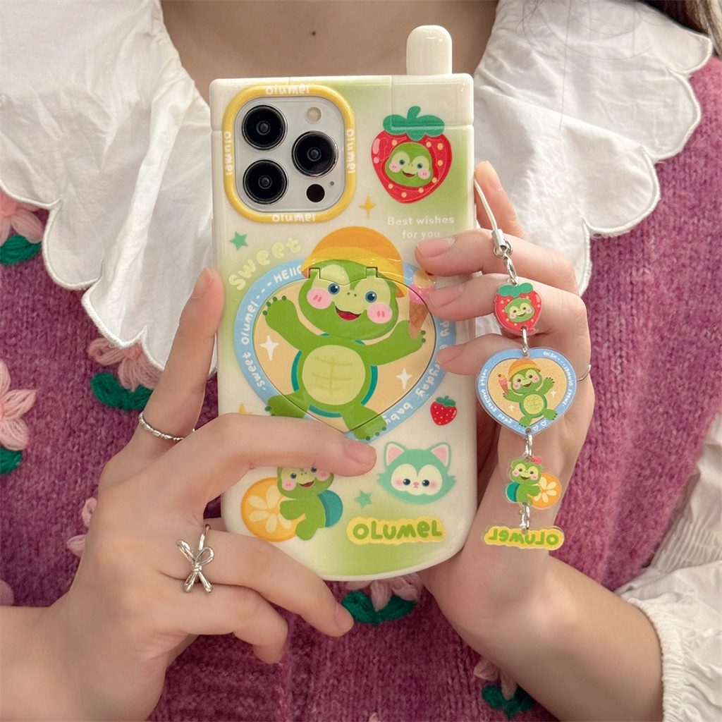 Olu Mel Turtle Mirror Holder เหมาะสําหรับ Apple 16promax เคสโทรศัพท์ iPhone 15/14/13/12/11 พร้อมจี้