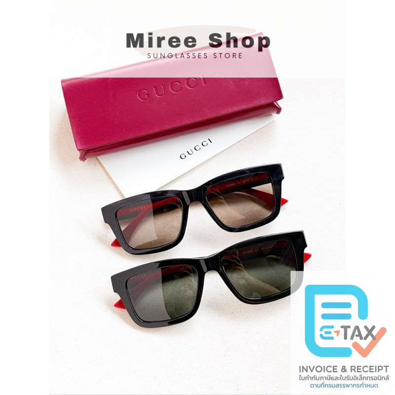 Gucci Web Rectangular Low Nose Bridge Sunglasses ทรงคลาสสิค แถบสีเท่ตะโกน ของแท้ GG1869S
