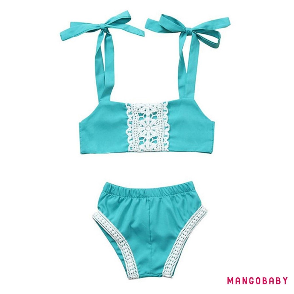 Mg-2 Pca ทารกแรกเกิดชุดว่ายน้ําเด็กทารก Tie-up แขนกุดลูกไม้ Trim เรือคอ + กางเกงขาสั้น