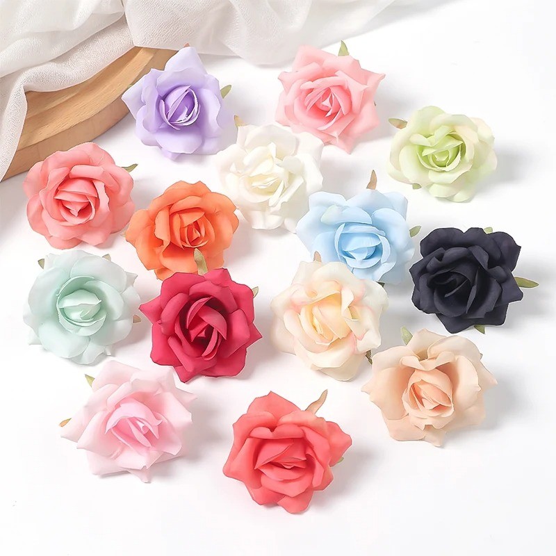 1/5 ชิ้น 6 ซม.ประดิษฐ์ดอกไม้ผ้าไหม Rose Head งานแต่งงานเจ้าสาวเข็มกลัดพวงหรีดสมุดภาพ Party Home Diy ของขวัญกล่องตกแต่ง