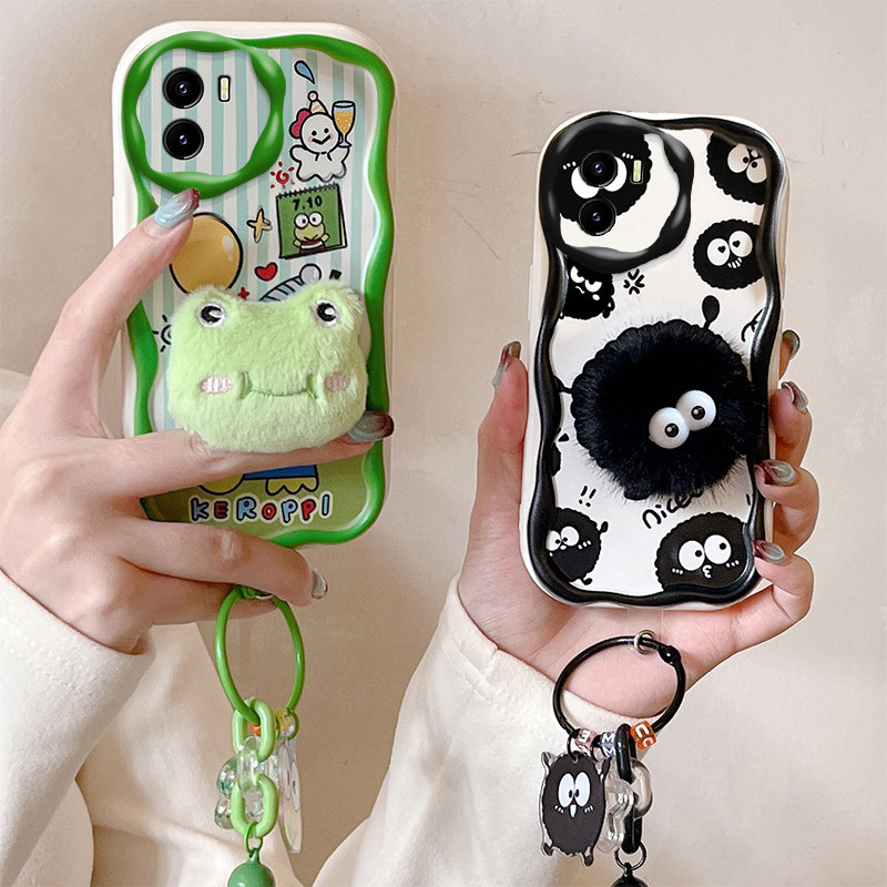 เคส Vivo Y15a เคส Vivo Y15s สตรอเบอร์รี่หมีลูกบอลถ่านหินเคสโทรศัพท์การ์ตูนเย็นตุ๊กตาสามมิติเลนส์ป้องกันเคสโทรศัพท์ BB-MR