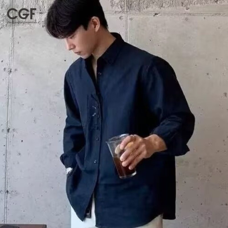 เสื้อเชิ้ตแขนยาวสไตล์เกาหลีฤดูใบไม้ร่วงสันทนาการหลวมเสื้อเชิ้ตผู้ชายเสื้อโค้ทอินเทรนด์