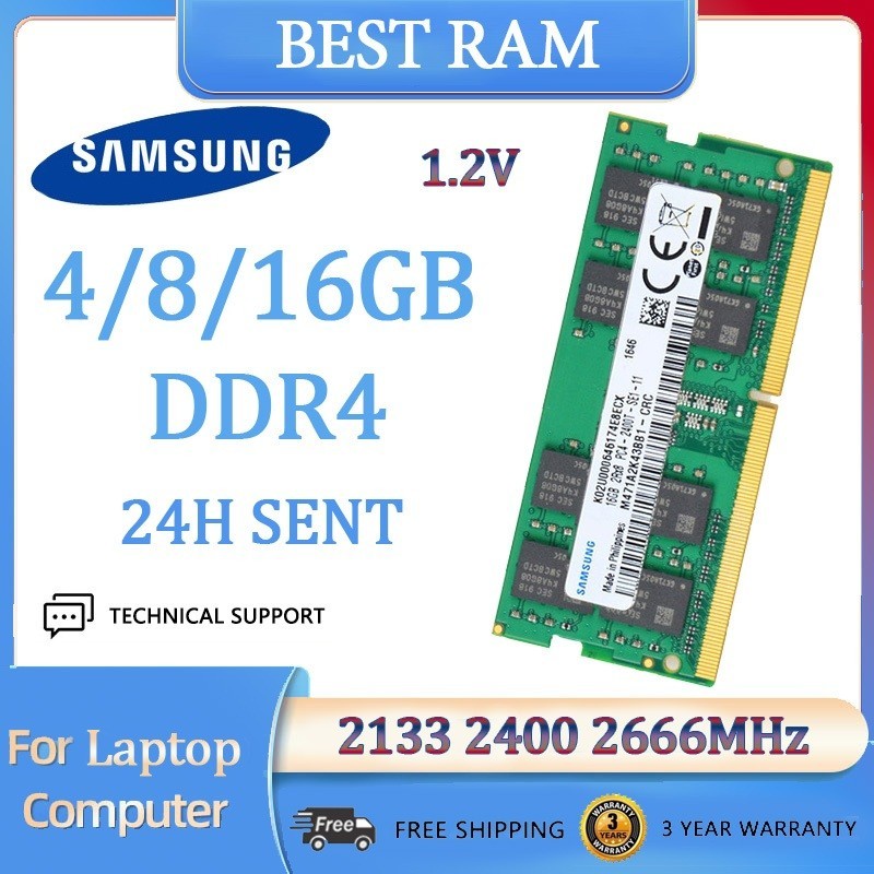 [คลังสินค้าพร้อม] Samsung 4GB/8GB/16GB DDR4 1Rx8 2Rx8 1Rx16 2133/ 2400/ 2666 Mhz หน่วยความจําแล็ปท็อ