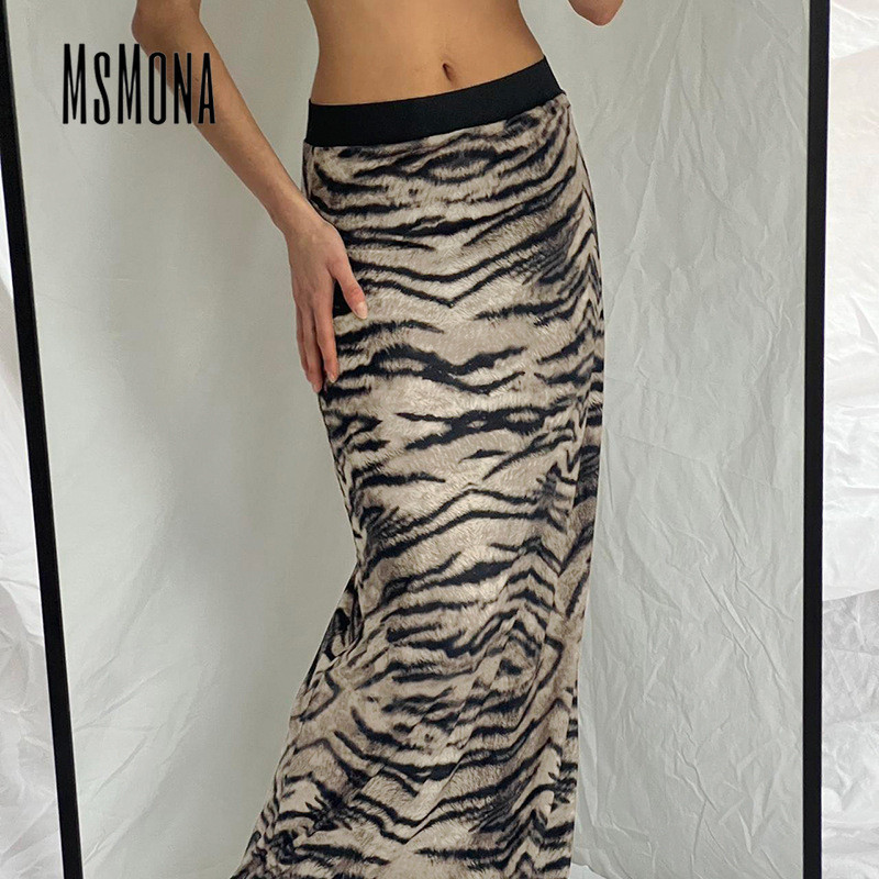 MsMona ผู้หญิงใหม่ Retro Tiger Pattern ตัดกันเอวกระโปรง