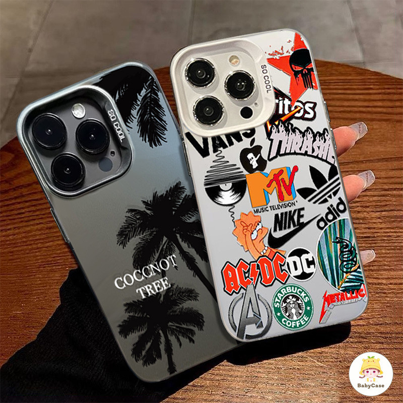 แบรนด์อินเทรนด์ภาษาอังกฤษสร้างสรรค์ต้นมะพร้าวเคสนุ่มสำหรับ iPhone 11 15 13 14 12 Pro Max 7Plus XR 15 7 14 Plus XS X Max