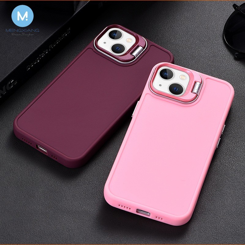 เคสโทรศัพท์มือถือแบบนิ่ม กันกระแทก พร้อมที่ตั้งวาง สีพื้น สําหรับ Vivo V30 V29 V29E V27 V25 V25E V23E V23 V21E V21 Y78 Y100 Y200 Y200E T2 Pro 5G 4G