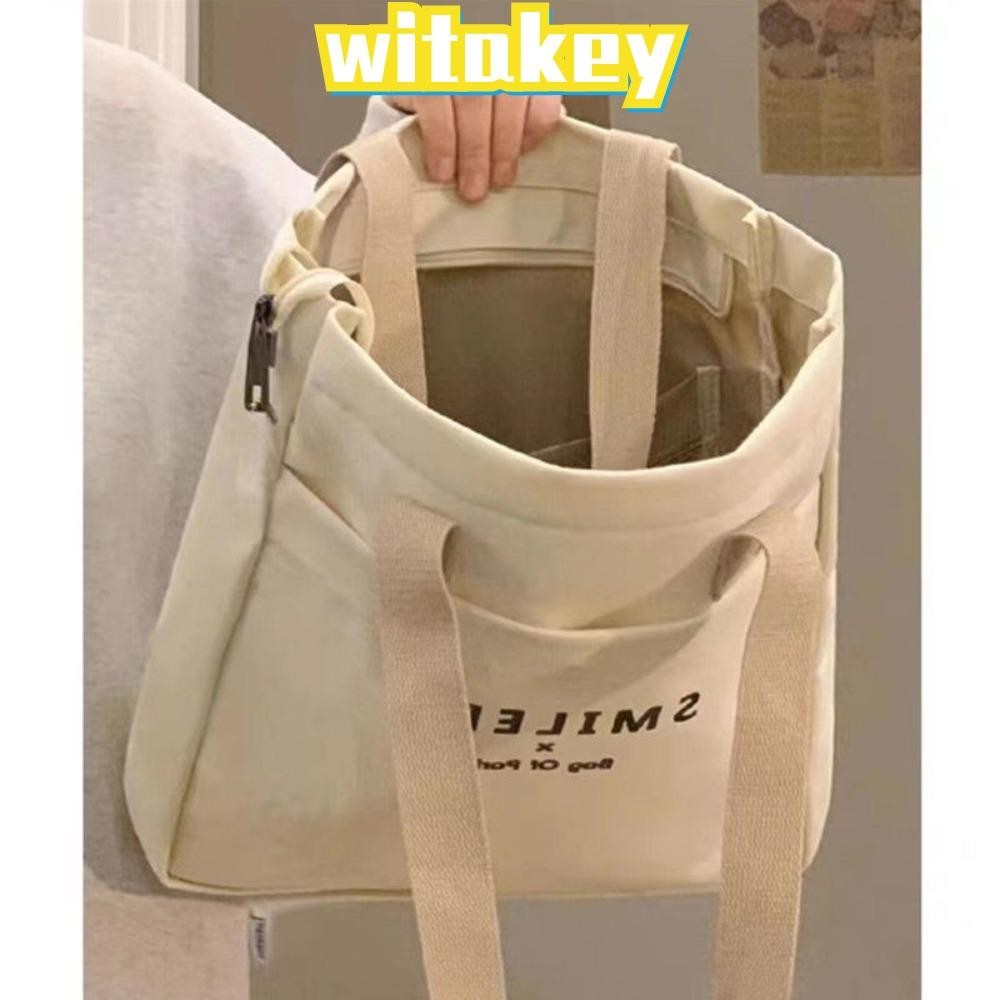 Witakey กระเป๋าสะพายไหล่ กระเป๋าถือ ผ้าแคนวาส ความจุขนาดใหญ่ แบบพกพา สไตล์ลําลอง สําหรับสตรี
