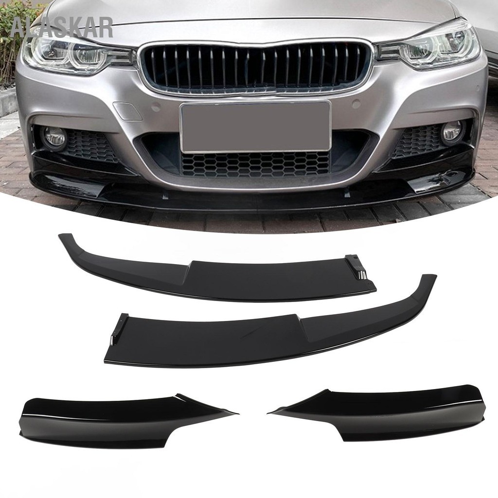 ALASKAR 4PCS กันชนหน้าลิป Spolier สีดำสดใสกันชนลิป Splitter Fit สำหรับ 3 Series F30 F31 M-Sport 2013 ถึง 2019