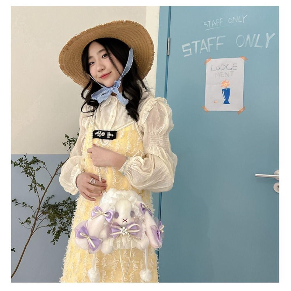 กระเป๋าตุ๊กตา TONFASHION, กระเป๋าสะพายเจ้าหญิง Kawaii, Bunny Pearl Chain กระเป๋าสะพายข้างกระต่ายหูยาว