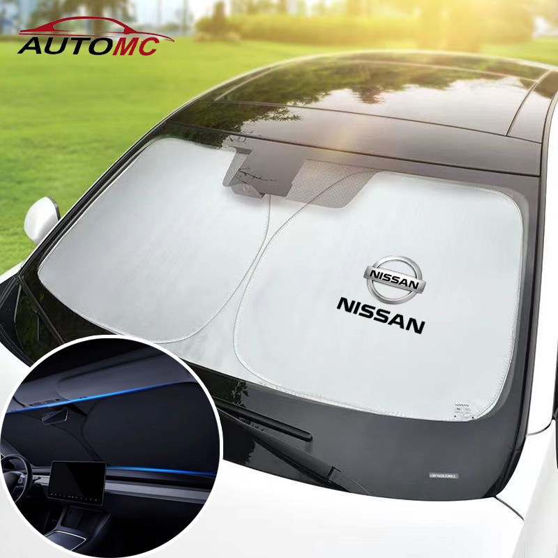 Nissan ร่มบังแดดหน้ารถ ร่มกันแดดในรถ กันUV ม่านบังแดด บังแดด ป้องกันแสงแดด สะท้อนแสงแดด บังแดดรถยนต์ สำหรับ ใช้ได้กับ Nissan Kicks Almera Navara Terra Leaf March Note Sylphy Teana Xtrail