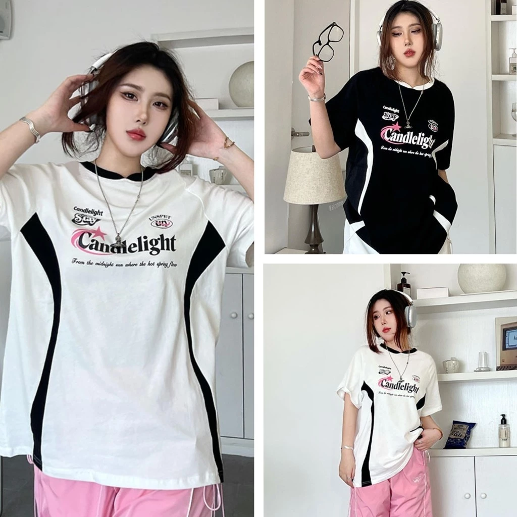 cherryshop พร้อมส่งกาง เสื้อยืดผู้หญิง เสื้อโอเวอร์ไซส์ OVERSIZE เสื้อยืดสไตล์กีฬาอเมริกันที่มีดี