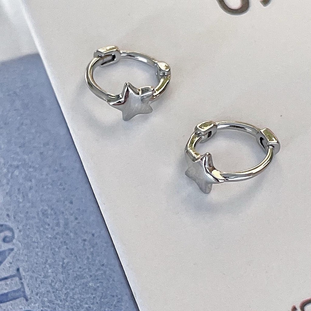 Jinjoo-S925-ต่างหูห่วงดาว เรียบง่าย simple ขนาด 8 mm. so cute รหัส H04