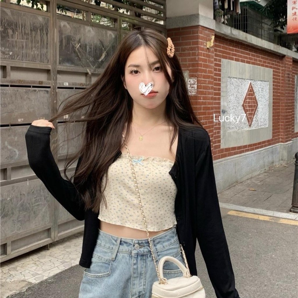 KN.Clothes ชุดเซ็ต2ชิ้น เสื้อคลุมกระดุมหน้า เสื้อสายเดี่ยว แต่งลูกไม้ ลายหัวใจ - รูปที่ 7