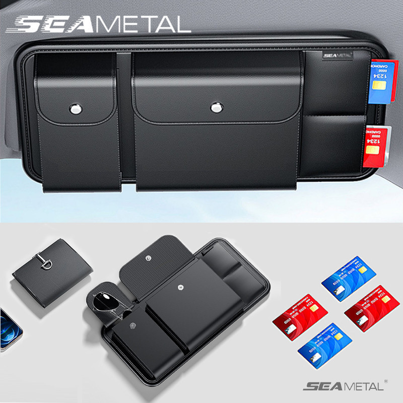 Seametal กระเป๋าจัดเก็บแว่นตา บัตร ใบขับขี่ แบบหลายช่อง สําหรับติดที่บังแดดรถยนต์