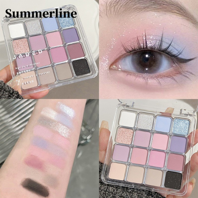 อายแชโดว์ เนื้อแมตต์ มุก 16 สี อิ่มตัวต่ํา ติดทนนาน สีนู้ด กันน้ํา สีฟ้า สีม่วง
