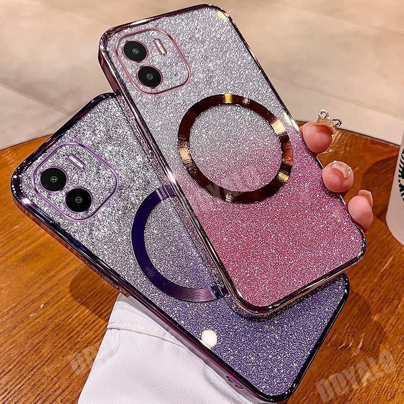 เคสโทรศัพท์มือถือชุบกลิตเตอร์ แบบนิ่ม พร้อมตัวดูดแม่เหล็ก สําหรับ Xiaomi Redmi A3 2024 A1 A2 Plus +
