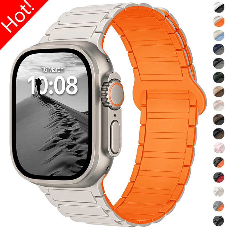 สายนาฬิกาข้อมือซิลิโคนแม่เหล็ก สําหรับ Apple Watch 49 มม. 44 มม. 45 มม. 42 มม. 40 มม. 41 มม. 38 มม. IWatch Series 9 8 7 6 5 4 SE 3 2 Ultra