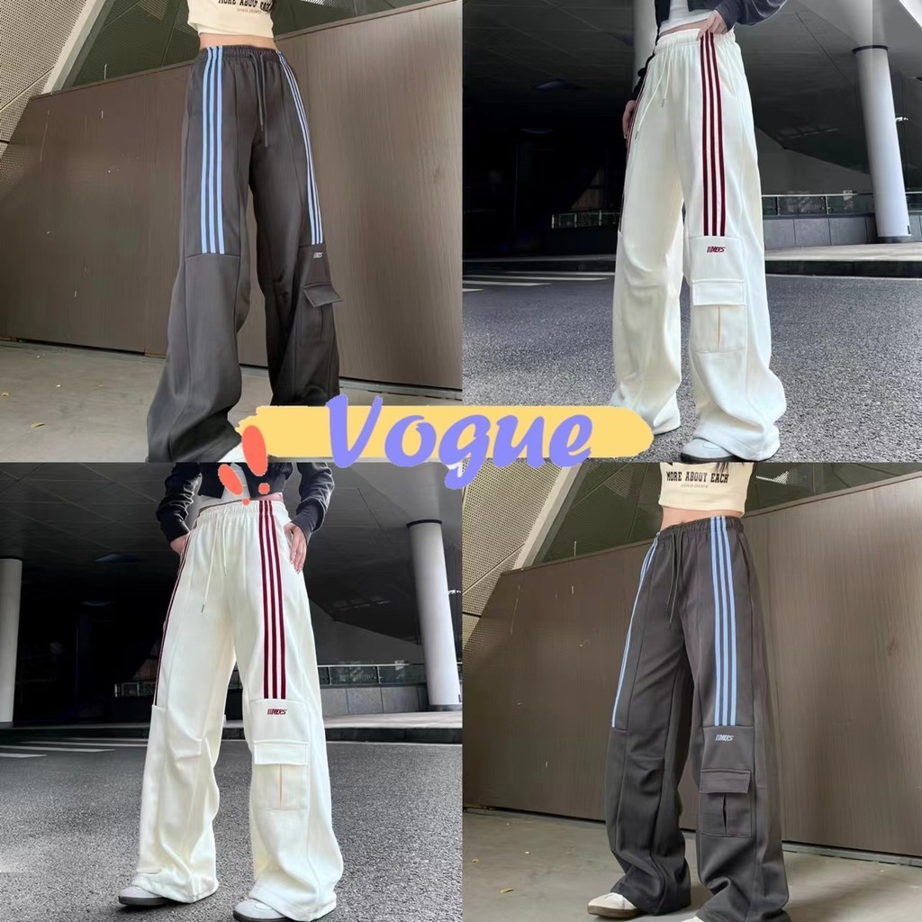 Vogue พร้อมส่ง กางวอร์มเอวยางยืด ขายาวทรงกระบอก ลายแถบด้านข้าง (3926) -NZ-H