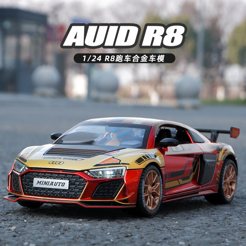[GT-M Suying Car Shop] 1: 24 Audi R8 Iron Man รุ่นรถสปอร์ตจําลองแสงเสียงดึงกลับรถแข่งรถเด็กรุ่นตกแต่