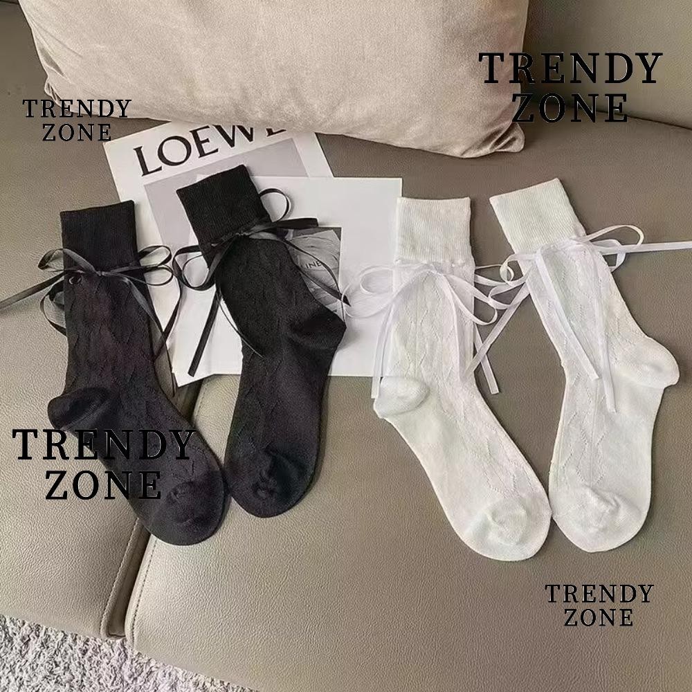 Trendyzone Bowknot Socks, อุปกรณ ์ เสริมโพลีเอสเตอร ์ ผ ้ าฝ ้ ายสไตล ์ หวานถุงเท ้ าสีทึบฤดูร ้ อนถุงเท ้ าบาง