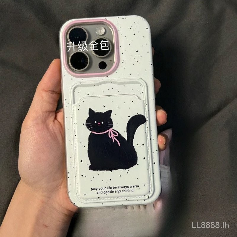 เคสโทรศัพท ์ เหมาะสําหรับ iPhone Splash Ink Black Cat Card Case 15/14/13promax สไตล ์ ใหม ่ 12promax/11 Soft Case xr/xsmax Polka Dot 7/8plus Shock-proof Large Hole รวมทุกอย ่ างเคสป ้ องกัน IAUQ