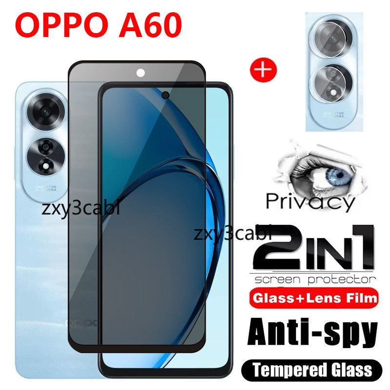 Oppo A60 2024 ความเป็นส่วนตัวกระจกนิรภัยป้องกันหน้าจอ 2in1 คลุมทั้งหมดฟิล์มป้องกันโทรศัพท์สําหรับ OPPOA60 60 a94 4G 5G เลนส์กล้อง