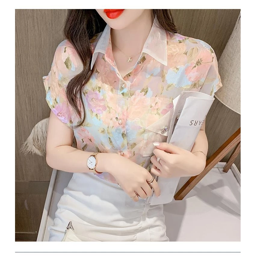 MIMI&DIDI เสื้อเชิ้ตฮาวายแขนสั้นลายดอกไม้ ผ้าชีฟอง W328 thumbnail 9