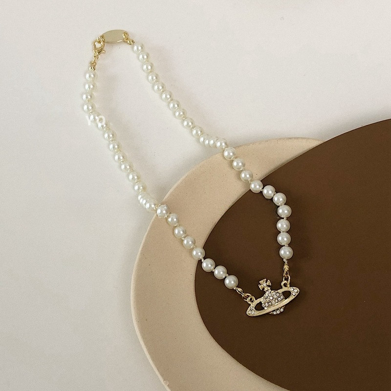 ยุโรปอเมริกันดาวเสาร ์ เพชรจี ้ สร ้ อยคอมุกหญิงแฟชั ่ น All-Match High-End Clavicle สร ้ อยคอ